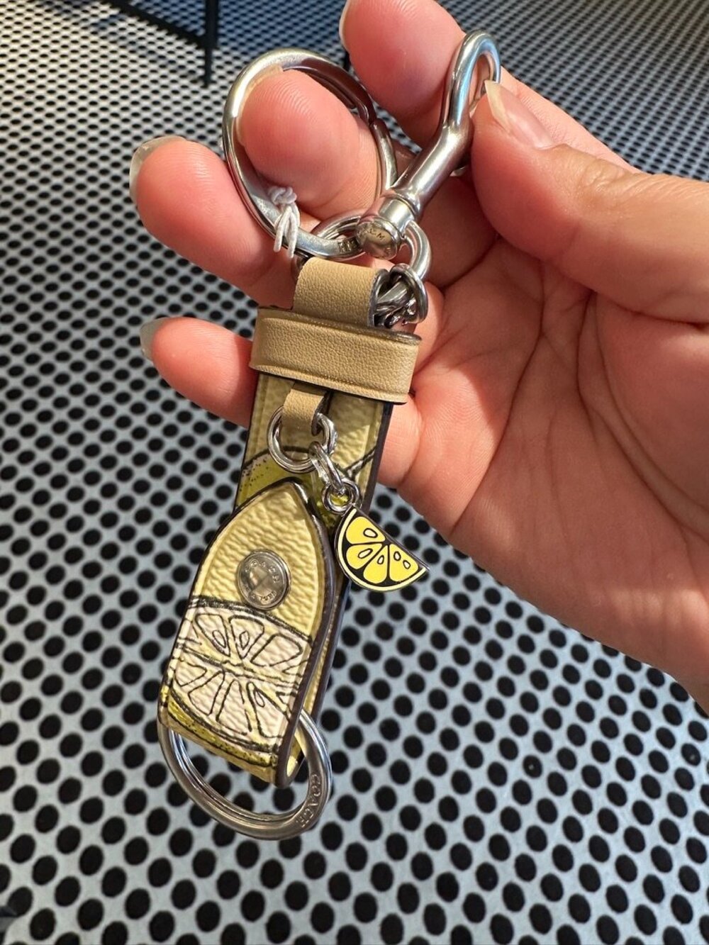 NWT! Coach CAO47 Trigger Snap Bag Charm With Lemon Print In Yellow Leather